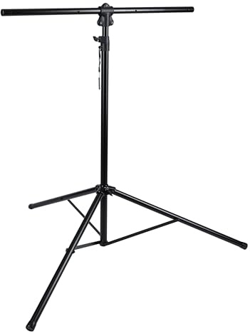 Lichtstativ aus Stahl mit T-Stange, 165-270 cm höhenverstellbar, Tragkraft 70 kg, T-Stange 120 cm, 6,2 kg, Schwarz – geeignet für Scheinwerfer und Effekte