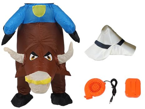 SPYMINNPOO Adult Inflatable Bull Rider Costume with Blower, Battery Pack, Universal Size for Adults, Perfect for Halloween Cosplay