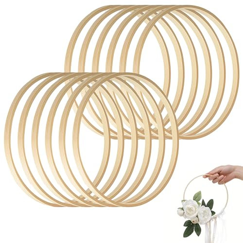 SRTSTR 12 Stück Holzringe zum Basteln 15cm Traumfänger Ringe Holzringe Makramee Ringe Holzreifen zum Basteln Bambus Floral Hoop für Blumenkranz Hochzeitskranz Deko und Wandbehang DIY Handwerk