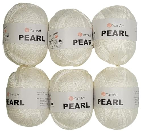 Pearl 6x90 Gramm Viskosegarn zum Stricken und Häkeln, 100% Viskose, Häkelgarn (creme weiss 106)