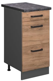 Vicco Küchenunterschrank R-Line, Goldkraft Eiche/Anthrazit, 40 cm mit Schubladen, AP Anthrazit