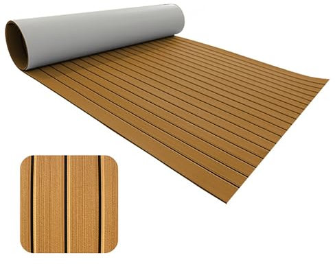 ABJGHYUT Boat Flooring EVA Foam Decking Sheet Faux Teak Marine Carpet Non-Slip Self-Adhesive Flooring Deck Mat for Boat Motorboat RV Yacht Kayak,240x120x0.6cm