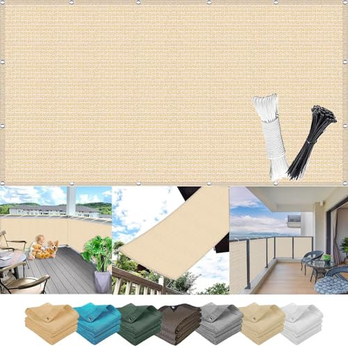 Brise Vue pour Balcon Appartement 0.85 x 4.5 m, Protection UV Résistant Déchirures et Au Vent Protection Contre Les Regards Vue Balcon Couverture Brise, with Rope, pour Porches, Beige