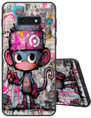 Sinyunron Hülle Kompatibel mit Samsung Galaxy S10e Handyhülle Silikon Schwarz Matte Rückseite mit Muster,Weiche Stoßfest Kratzfest Schlanke Softschale TPU Schutzhülle,AFFE