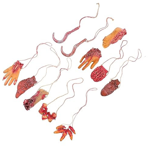 Hohopeti 9pcs Broken Hands and Feet Hanging Chain Ghost Festival Scene Props Fake Broken Human Hand Halloween Party Adornments Halloween Decor Horror Movie Props Trick Props Toy Red Plastic