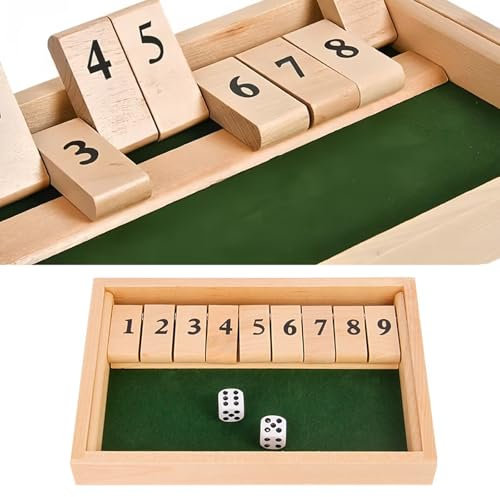 Gioco Shut the Box con 9 Copertine Numeriche Classico Dadi in Legno Wooden Tabletop Game Gioco Strategia Numeri per 2 Giocatori da Tavolo con 2 Dadi per Feste, Intrattenimento
