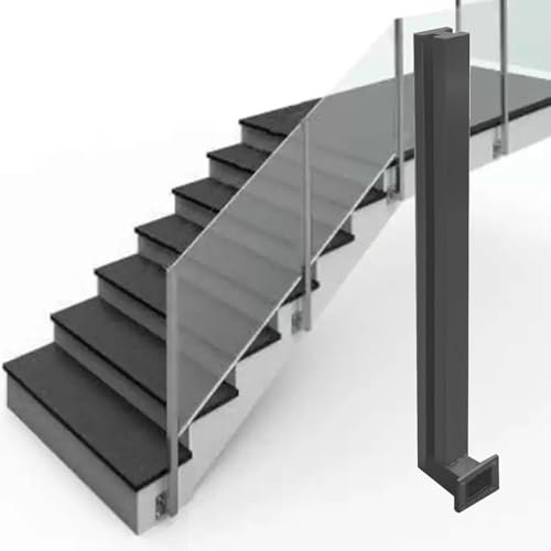 SAFWELAU Treppengeländer Edelstahl Handlauf Geländer Schwarzer quadratischer Zaunpfosten aus Glas für 3/10-1/2 Zoll Glas-/Holz-/Kunststoffplatten, Plattform-Treppen-Garten-Geländer, Einfach zu install