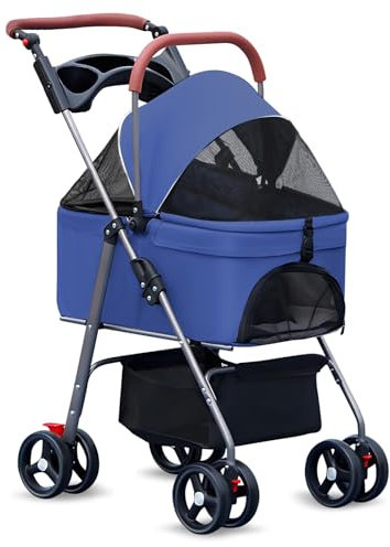 ehozirta Hunde-Kinderwagen, Haustier-Kinderwagen, zusammenklappbarer einfach zusammenklappbar mit herausnehmbarem Innenfutter, Sicherheitsgurt, Aufbewahrungskorb, Hunde-/Katzen-Welpen-Kinderwagen, 1