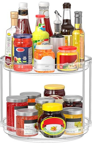 Drucilla 2-Stöckige Drehteller Kühlschrank, 23.5cm Drehteller Organizer, 360° Drehteller Küche, Kühlschrank Organizer Drehbar, Drehbares Gewürzregal, Drehteller für Gewürzen, Kosmetika, Flaschen