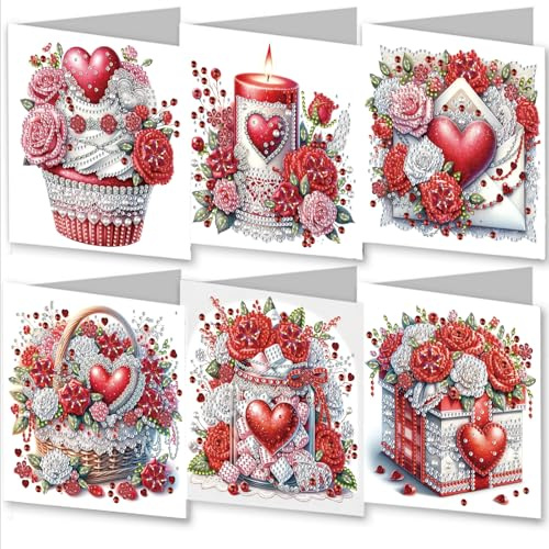 Awesocrafts 6pcs Diamond Art Christmas Cards Kits Best Wishes, DIY Diamond Painting Cards Sets, 5D Diamond Art Cards with Envelopes, Postcards for Handmade, Xmas 30 * 15cm (Best Wishes)