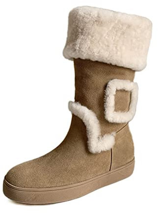 Warme und praktische Winterschuhe, Damenschuhe, Rindshaar, innen flach, warme Damenstiefel, Winterschneestiefel, rutschfeste Kurze Stiefel, Damenstiefel, Winterschuhe für Damen