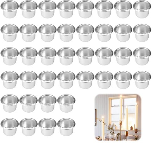 40 Stück Kerzeneinsatz für Stabkerzen, Silber Kerzentüllen 22mm, Kerzen Halterung Metall, Mini Kerzenhalter, Kerzenhülsen für Stabkerzen, Kerzentülle für Wohn,Esszimmer und Schlafzimmerdekoration