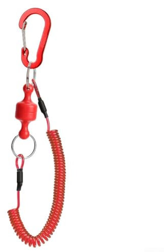 Cuerda de seguridad para herramientas de pesca con liberación magnética y correa elástica para un máximo alcance (rojo)