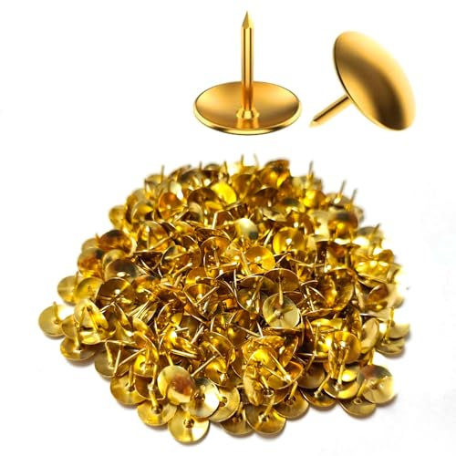 300 Metal Drawing Push Pins - Gold Pins, Thumb Tacks for Notice Board, Cork Map, Office, School, Art (with Storage Box)