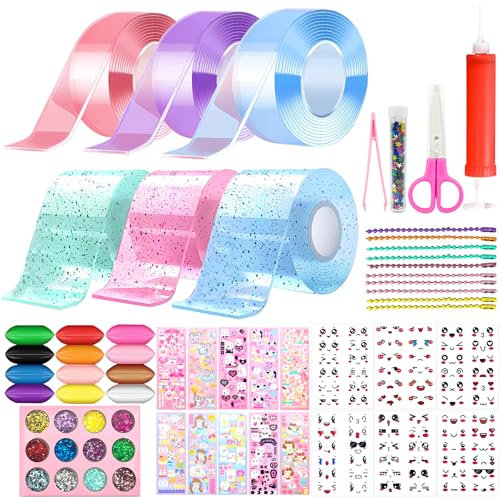 TZEKING 65 Stücke Nano Tape Bubbles Set,6 Tape(5cmx1m)+69 Deluxe Materialpakete,DIY Craft Blow Bubbles,Elastische Blase Ballons,Traceless Adhesive Nano Tape für Making Bubbles