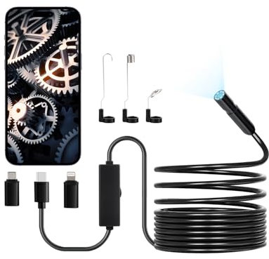 VEVOR Endoskopkamera mit Licht, 1920P HD-Endoskop für Android & iOS, Inspektionskamera mit 8 LED-Leuchten & 5 m langem Kabel, 2-fachem Zoom, wasserdichte IP67-Kanalkamera für Auto & Sanitär