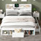 Lit 140 x 190 avec Sommier USB et Tiroirs, Lit Coffre 140x190 avec Rangement 2 en 1 et Tete, Rembourré Multifonctionnel avec à Lattes, Cadre de 140 x 190(sans Matelas)