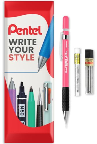 Pentel 120 Series Automatic Mechanical Pencil A315 + 12 HB Refill Leads + Tube of Eraser Refills - In Envelope Gift Packaging (Pink, 0.5mm)
