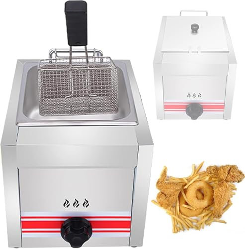 Friggitrice a gas commerciale generica, friggitrice a gas da banco, con doppio serbatoio, cestello e coperchio in acciaio inox, per patatine fritte, casa e ristorante (gery, 10 l)