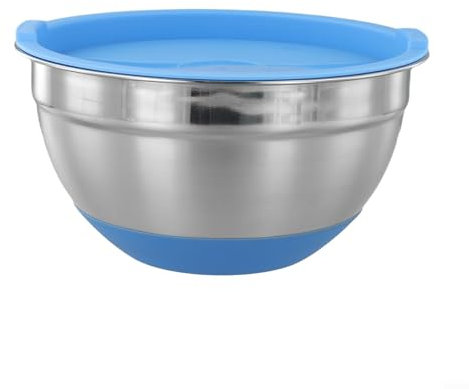 Insalatiera multiuso in acciaio inox con coperchio in silicone per varie attività in cucina (20 cm)