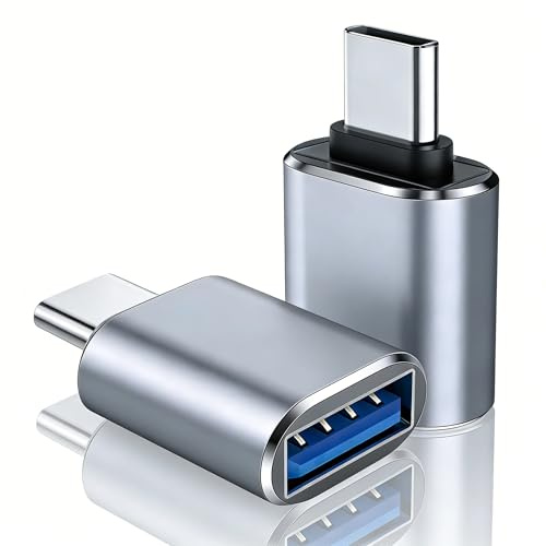 2 PCS USB C to USB 3.0 Adapter, Aluminum Type C Male to USB Female OTG Converter with 5Gbps Data Transfer & Fast Charging, Compatible with iPhone 15/16, MacBook Pro/Air, iPad and more (Grey)