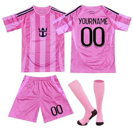 Generisch Miami Personalisiert Fußball Trikot für Herren/Kinder, Fussball Trikot Shorts Socken mit Eigenem Namen/Nummer
