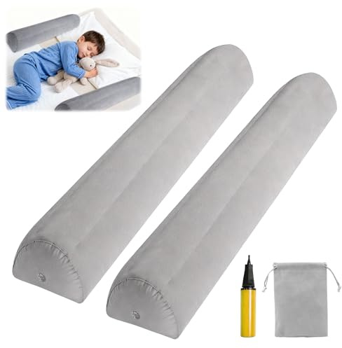 Jinfanshurich 2er Set Aufblasbarer Rausfallschutz fürs Bett 127 cm mit Handpumpe, Bettschutzgitter für Kinder & Baby, Tragbarer Rausfallschutz für Reise & Zuhause, Sicherer Schlafschutz im Bett
