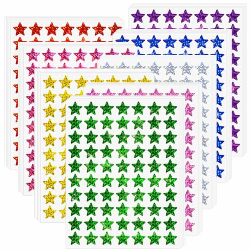 2240 Stück Sticker Sterne Aufkleber, Selbstklebende Sternaufkleber in 8 bunten Farben, Glitzer Star Sticker für Dekoration, Belohnungssticker für Lehrer & Kinder, für Scrapbooking, Kalender und DIY