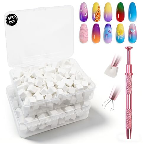 ZSSZD 400 Stück Nail Art Schwämme mit Metallgreifer, Nagelkunst Schwammpinsel, Sponge Nagel Pinsel, Nageldesign Zubehör für Nail Art Rendering Patterns