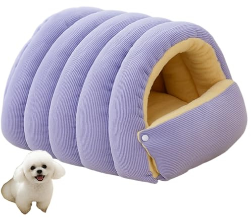 BeerMmay Abnehmbares und waschbares Winter-geschlossenes Katzenbett, 2025 Neuer Baumwollplüsch faltbar dick für Wohnungskatzen, für Kätzchen kleine Hunde Welpen mittelgroße Haustiere (Lila,L)