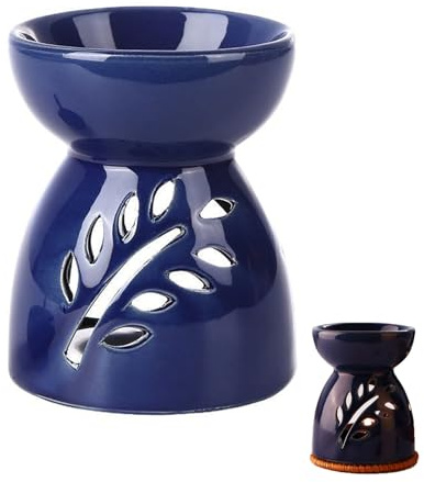 Eabdice Dunkelblau Aromalampe Teelicht für Ätherische Öle, Duftlampe für ätherische öLe, Duftlampe aus Keramik mit Kerzenhalter, für Duftöl und Duftwachs