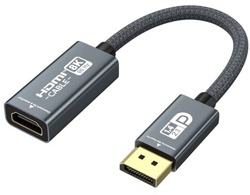 DisplayPort auf HDMI Adapter 8K@60Hz 4K@240Hz/120Hz, Aktiver DisplayPort 1.4a/2.1 auf HDMI 2.1 für PC, Dell, HP, NVIDIA, VRR, G-SYNC, HDR, Dolby Vision, HDCP 2.3, DSC, RTX4090/4080,RTX5090/5080 (25cm)
