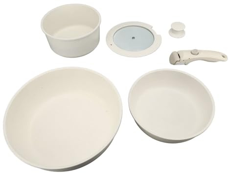 Juego de ollas y sartenes de piedra Maifan antiadherentes con asas y tapas desmontables, diseño universal para estufa de gas y cocina de inducción, apilable para almacenamiento en