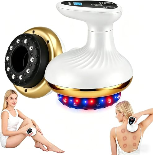 Vacuvia Cellulite Massager, 9 Stufen Vakuum Massagegerät mit Wärme und Rot Blau Licht, elektrisches Schröpfgerät mit 40 Noppen, wiederaufladbarer Gua Sha elektrisch für straffere Haut, 1200mAh