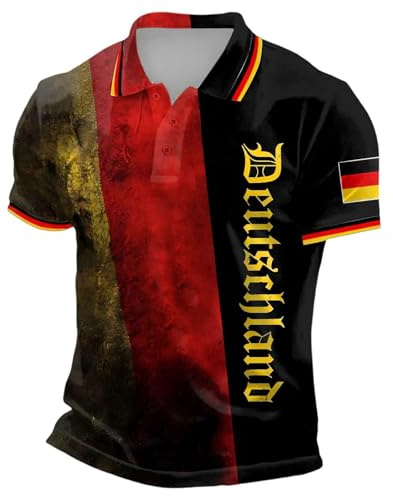 Wm Deutschland Trikot 2026 Herren Poloshirt Kurzarm Polo Mit Motive Deutschland Flagge Knopfleiste Retro Football Jersey Slim Fit Fan T-Shirt World Cup Hemd Stretch Sport Tops