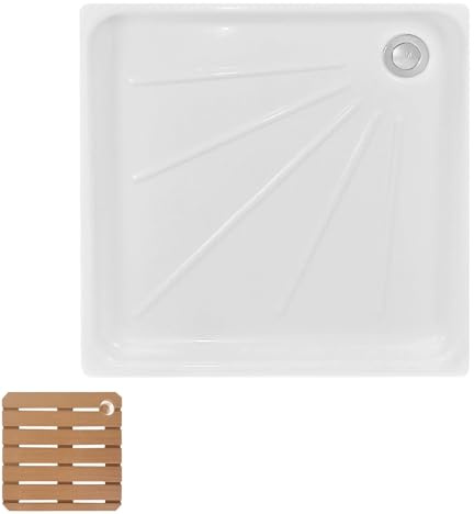 Piatto doccia quadrato in acrilico, 60 x 60 cm, scarico antispruzzo, superficie antiscivolo, base impermeabile, ideale per camper e uso esterno, durevole e facile da pulire
