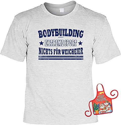 Bodybuilding Set - lustiges Sprüche T-Shirt + Minischürze : Bodybuilding Extreme Sport Nichts für Weicheier - Bodybuildershirt + witziger Scherzartikel Flaschenschürze Gr: XXL