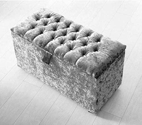 luxisleepltd Spanish Crushed Velvet Fabric Crystal Diamante ottoman storage box blanket box, (SILVER, L76cm x W 33cm x H33cm, SILVER Velvet)