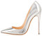 EDEFS Damen Spitze Pumps mit Pfennigabsatz High Heel Lack Schuhe Silber Größe EU45