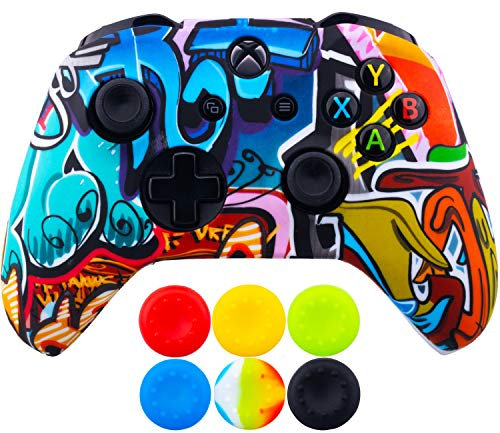 9CDeer 1 x Silicone Trasferimento Stampare Protettivo Copertina Skin + 6 Thumb Grips e Tappi Antipolvere per Controller Xbox One/S/X Cartone animato