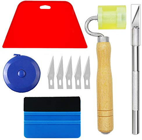 CARTINTS Wallpaper Smoothing Tool Kit Include Tape Measure, Red Squeegee, Rubber Hand Rollers, Craft Knife for Adhesive Paper Application Window Film Craft Vinyl