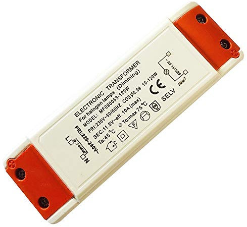 Lichtfaktor24 Elektronischer Halogen Transformator 120Watt Dimmbar für Niedervolt Halogen LM - 10 bis 120Watt