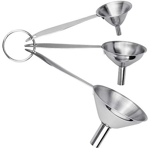 Set of 3 Stainless Steel Small Funnel Set for Kitchen Hip Flask Funnel with Long Handle for Cooking Liquid Powder Filling Mini Bottles Containers - 1.8/2.2/3 Inch