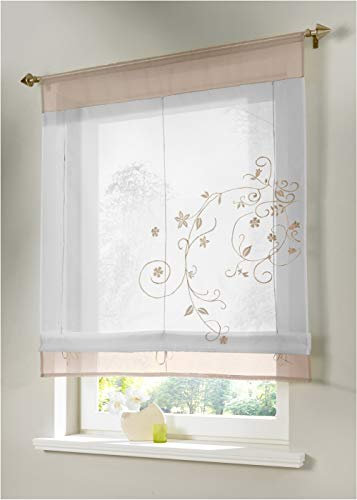 Nicole Knupfer 1 Stücke Raffgardinen, Raffrollo mit Stickerei Gardinen Voile Transparent Schlaufen Vorhang (Rosa,100 * 140cm)