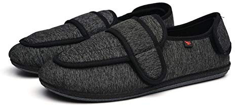 Chaussures Diabétiques Ajustables Unisexe,Chaussures pour hommes gonflant le pied du vieil homme, ouverture réglable chaussures diabétiques-48_ gris clair,Attache Lavable réglable Chaussons