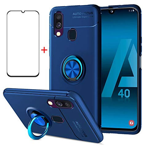 AKABEILA Schutzfolie Schutzfolie Samsung Galaxy A40 Hülle Schutzhülle Silikon, kompatibel für Samsung Galaxy A40, Stoßfest Ring Griff Ständer, Blau