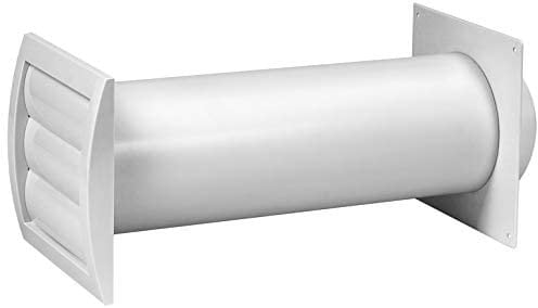 5 Inch / 125 mm Through-Wall Ventilation kit - Adjustable - Louvered Dryer Vent Cover with Pipe and Duct Connector - White - Plastic - with Built in Fly Screen Mesh (Style 1 with 5'' Inch)