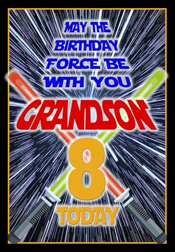 Grandson Age 8 Birthday Card – Darth Vader - Star Wars - Optional PERSONALISED EXTRA LARGE 77MM BADGE - FULL COLOUR INSIDE - POSTED SAME DAY!