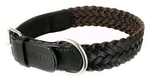 Monkimau Hundehalsband - Halsband für Hunde schwarz echt Leder geflochten verstellbar (30mm x 60cm)