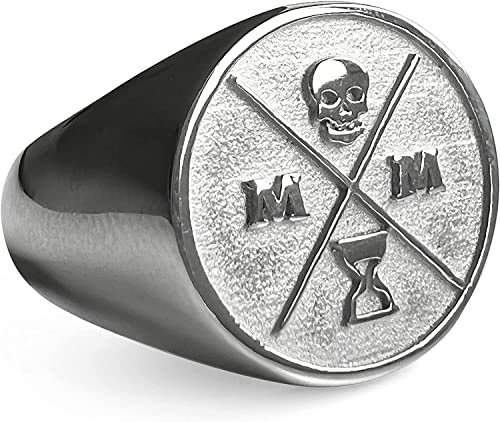 STOIC STORE UK Memento Mori Siegelring Silber - 316L Edelstahl Stoic Siegelring - Momento Mori Ring mit 3D Totenkopf Design (US 09)